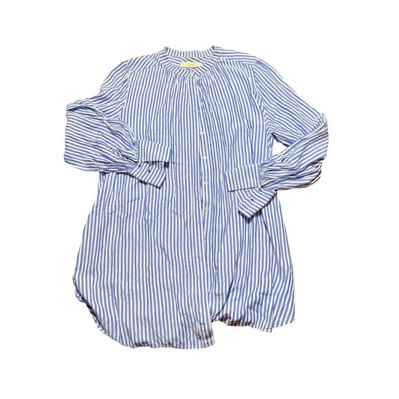 Loft Blue Striped Viscose Tunic Blouse – Size L Preppy Coastal Style - Picture 1 of 5